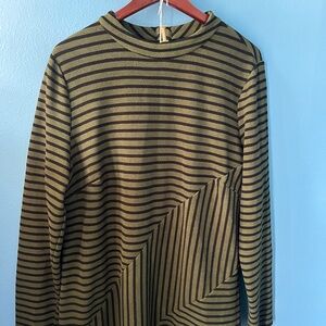 THML Olive Green and Black Long Sleeve Striped Dress